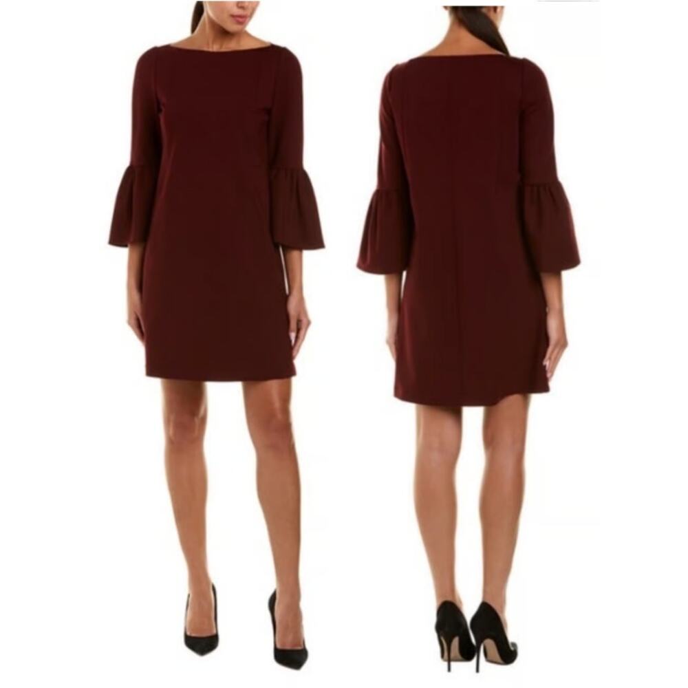 Lafayette 148 New York Marissa Bell Sleeve Shift Dress L Shiraz Red Old Money